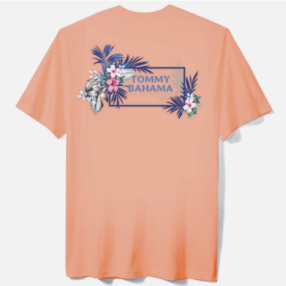 TOMMY BAHAMA PEACH AMBER SHORT SLEEVE GRAPHIC HIBISCUS VINEYARD TEE